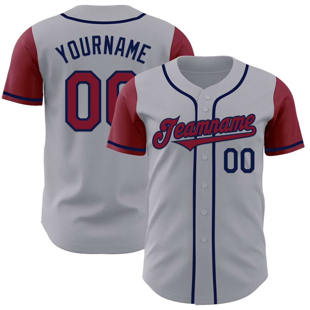 Custom Gray Crimson-Navy Authentic Two Tone Baseball Jersey