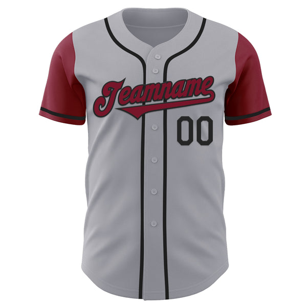 Custom Gray Crimson-Black Authentic Two Tone Baseball Jersey