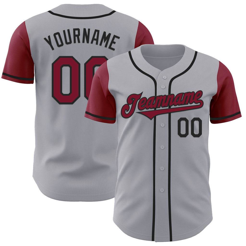 Custom Gray Crimson-Black Authentic Two Tone Baseball Jersey