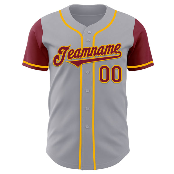 Custom Gray Crimson-Gold Authentic Two Tone Baseball Jersey