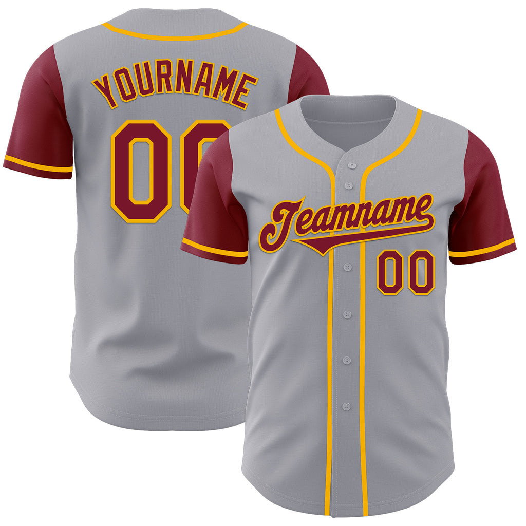 Custom Gray Crimson-Gold Authentic Two Tone Baseball Jersey