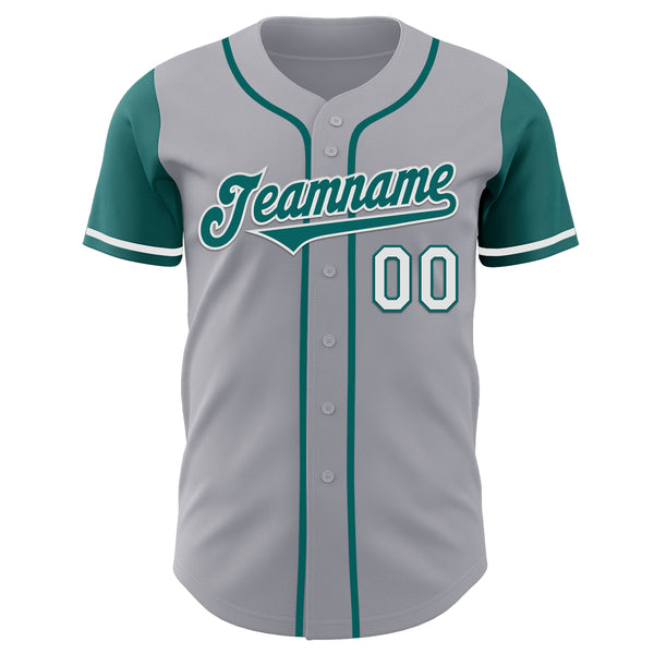 Custom Gray Teal-White Authentic Two Tone Baseball Jersey