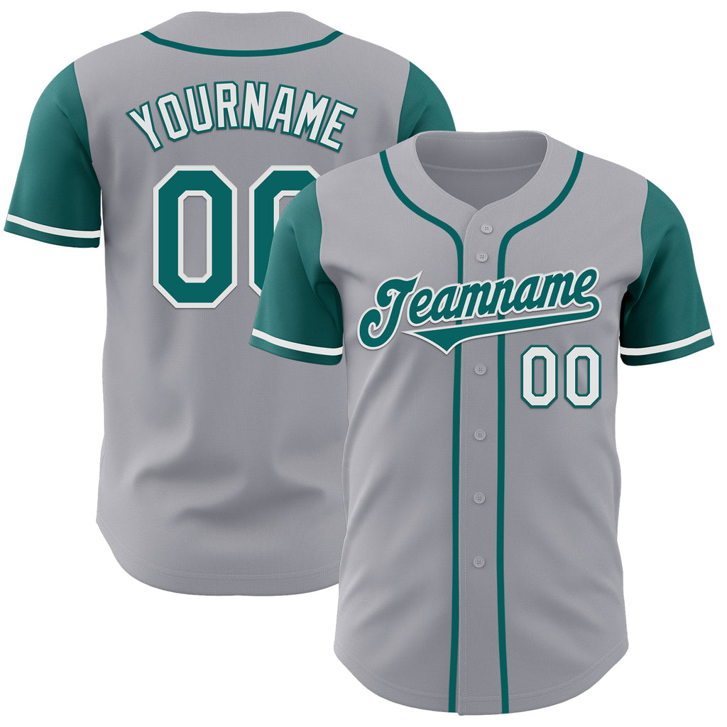 Custom Gray Teal-White Authentic Two Tone Baseball Jersey