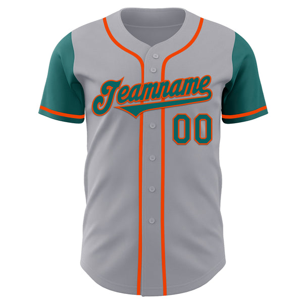 Custom Gray Teal-Orange Authentic Two Tone Baseball Jersey