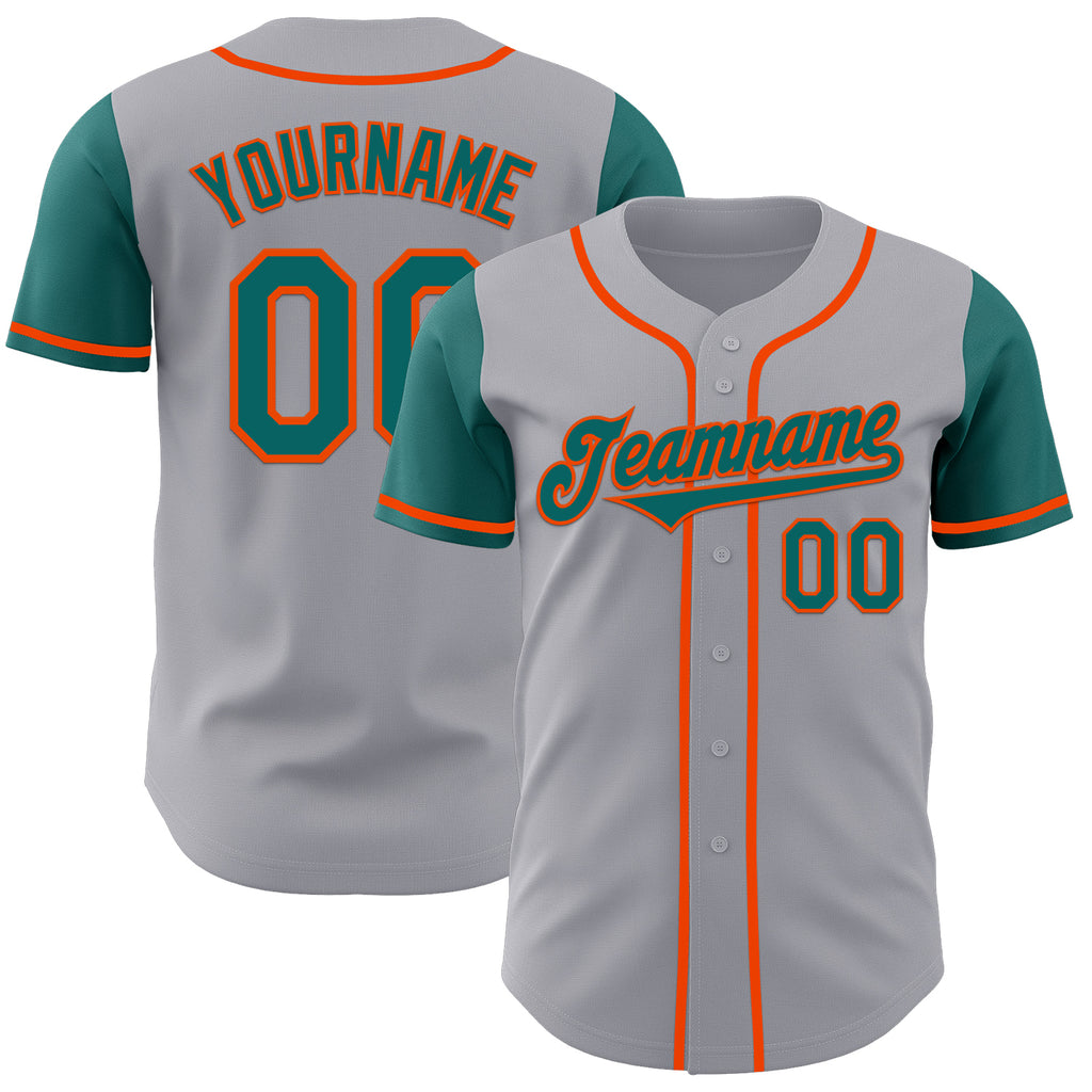 Custom Gray Teal-Orange Authentic Two Tone Baseball Jersey