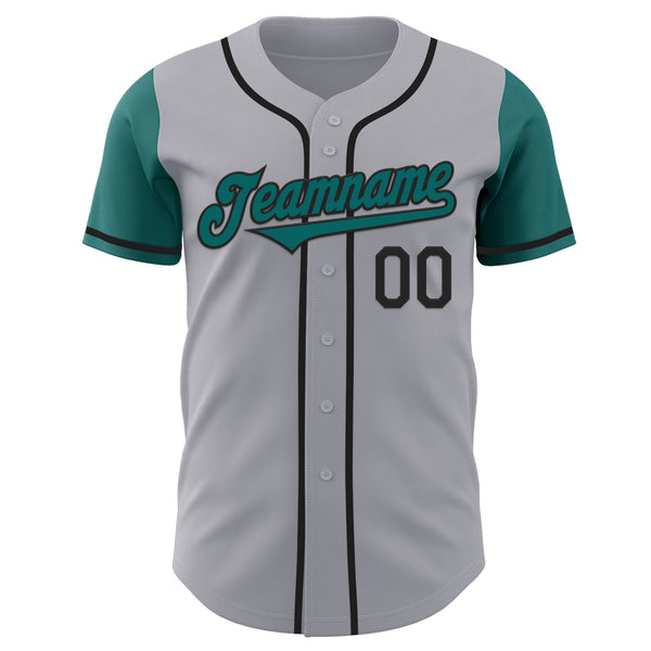 Custom Gray Teal-Black Authentic Two Tone Baseball Jersey