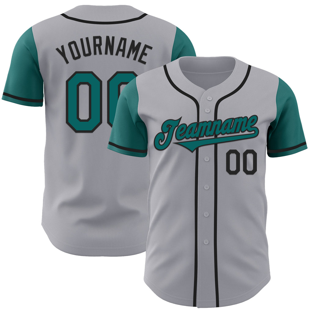 Custom Gray Teal-Black Authentic Two Tone Baseball Jersey