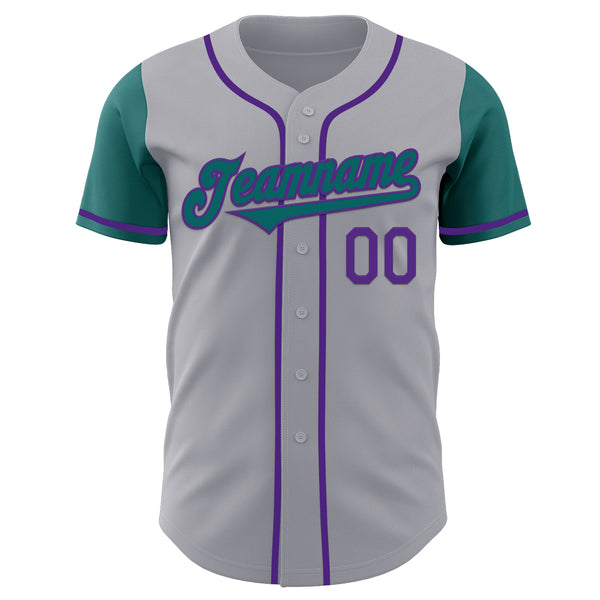 Custom Gray Teal-Purple Authentic Two Tone Baseball Jersey