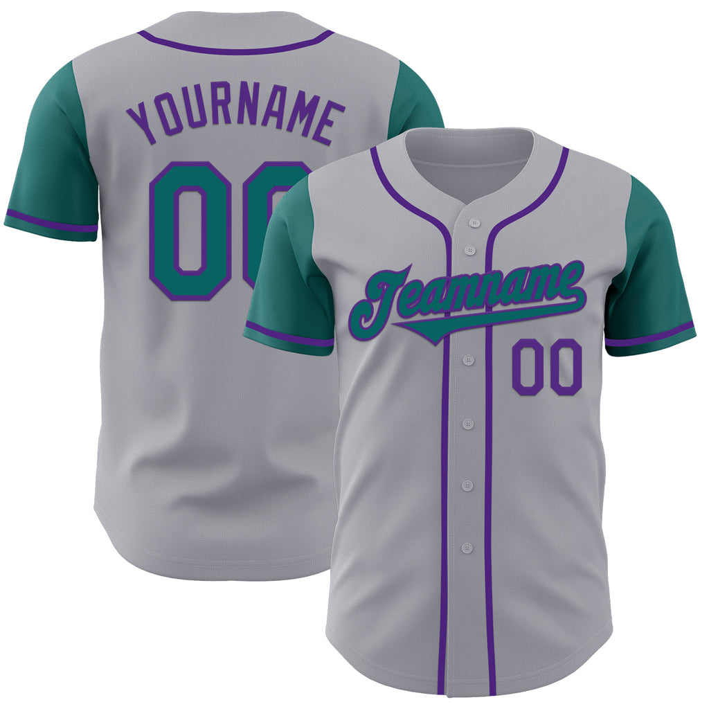 Custom Gray Teal-Purple Authentic Two Tone Baseball Jersey