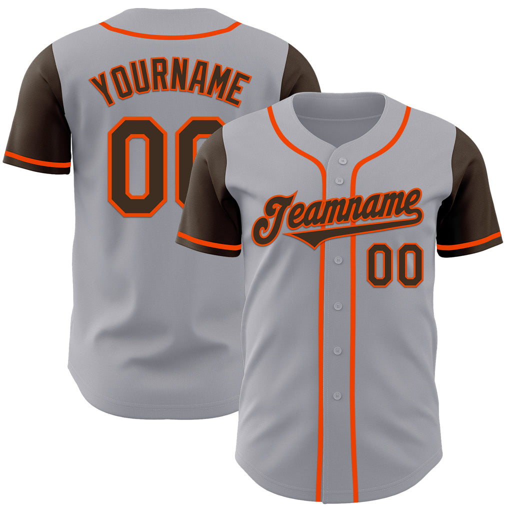 Custom Gray Brown-Orange Authentic Two Tone Baseball Jersey