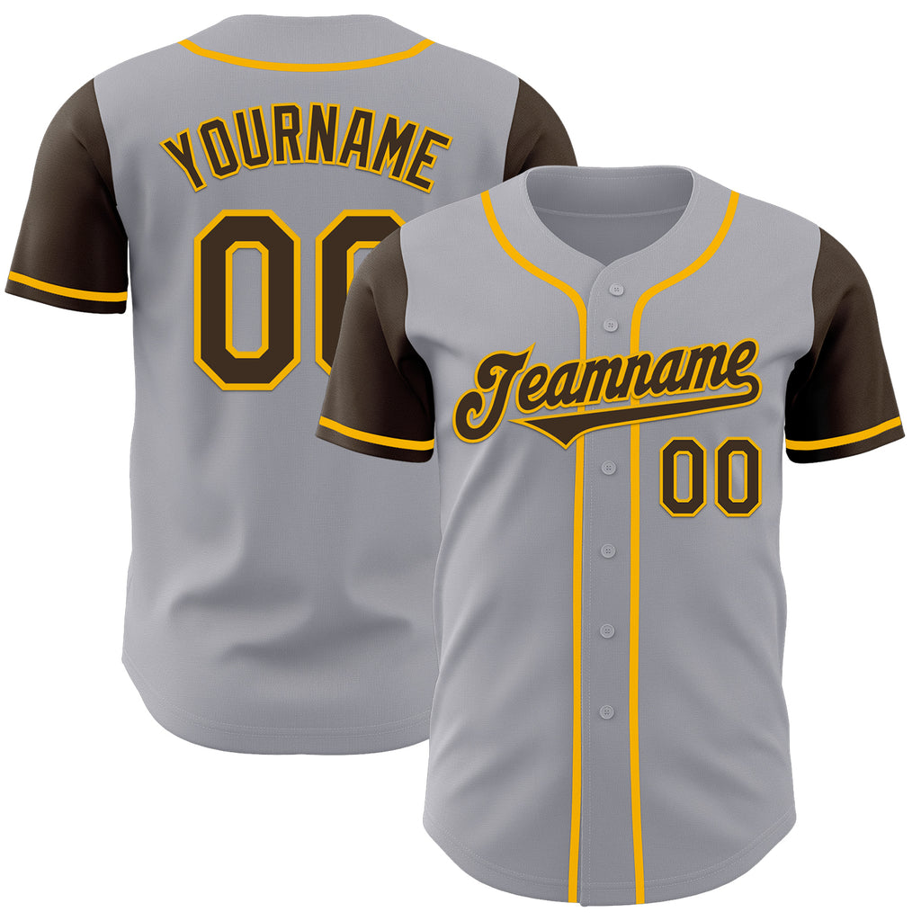 Custom Gray Brown-Gold Authentic Two Tone Baseball Jersey