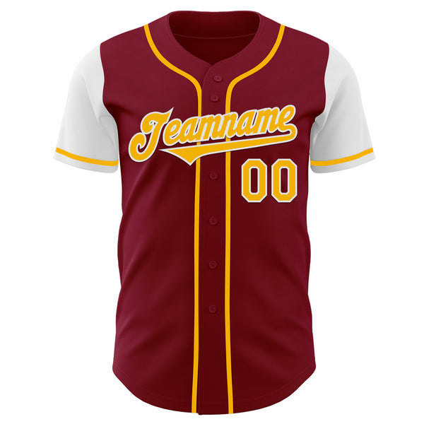 Custom Crimson Gold-White Authentic Two Tone Baseball Jersey