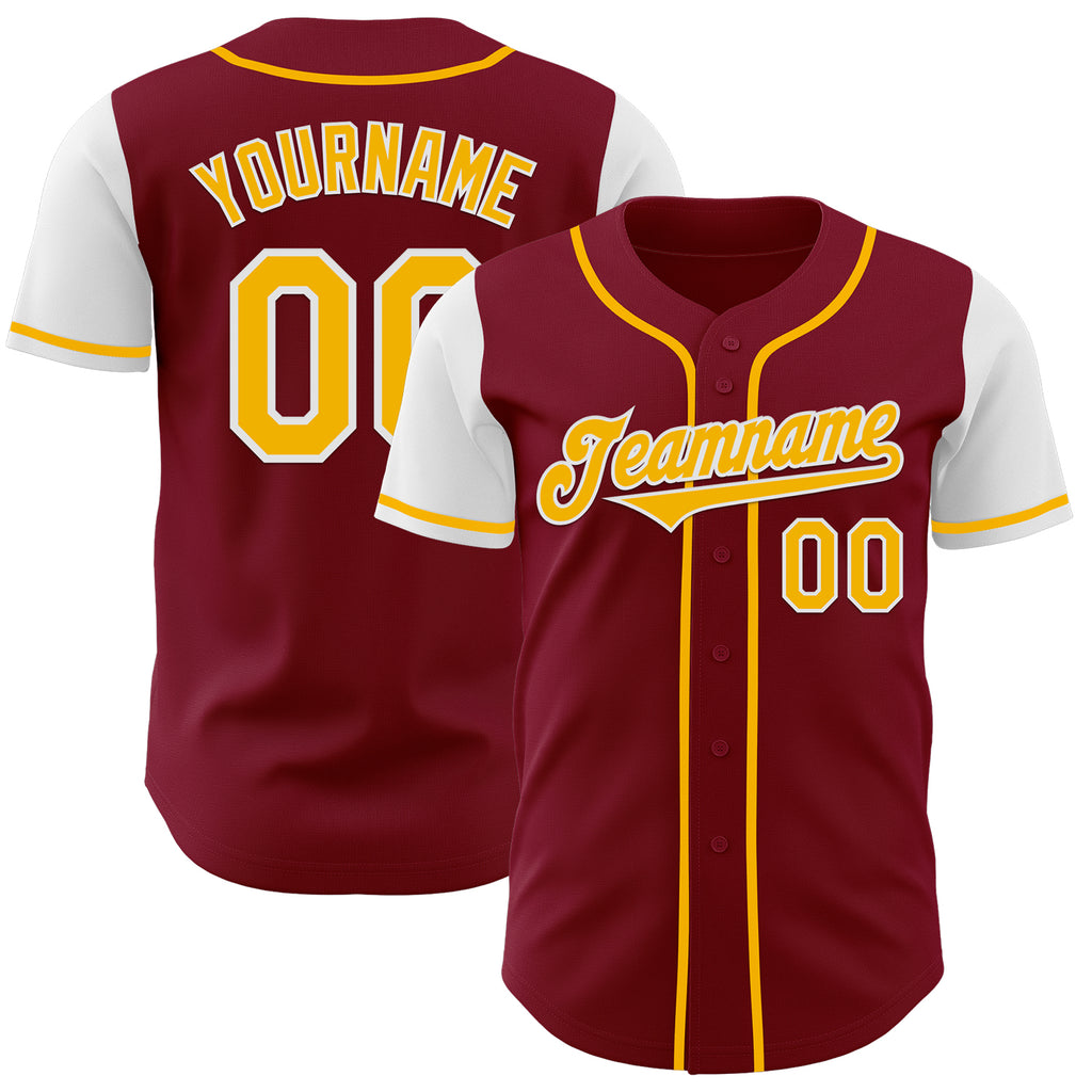 Custom Crimson Gold-White Authentic Two Tone Baseball Jersey