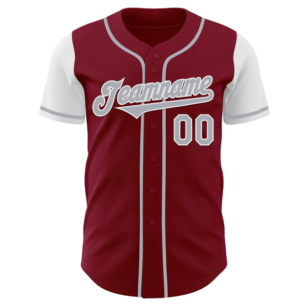 Custom Crimson Gray-White Authentic Two Tone Baseball Jersey