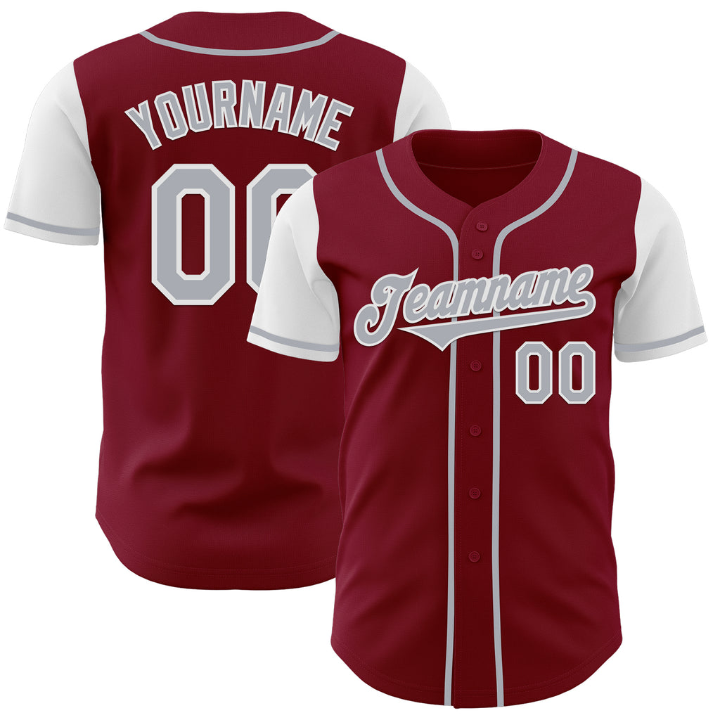 Custom Crimson Gray-White Authentic Two Tone Baseball Jersey