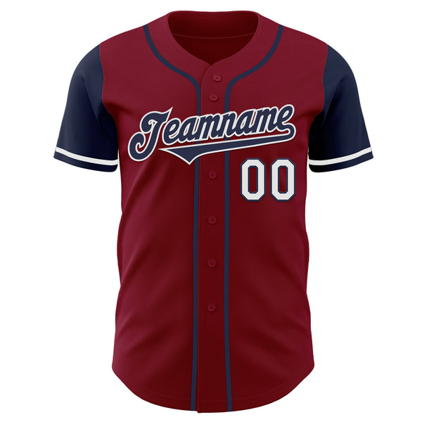 Custom Crimson Navy-White Authentic Two Tone Baseball Jersey