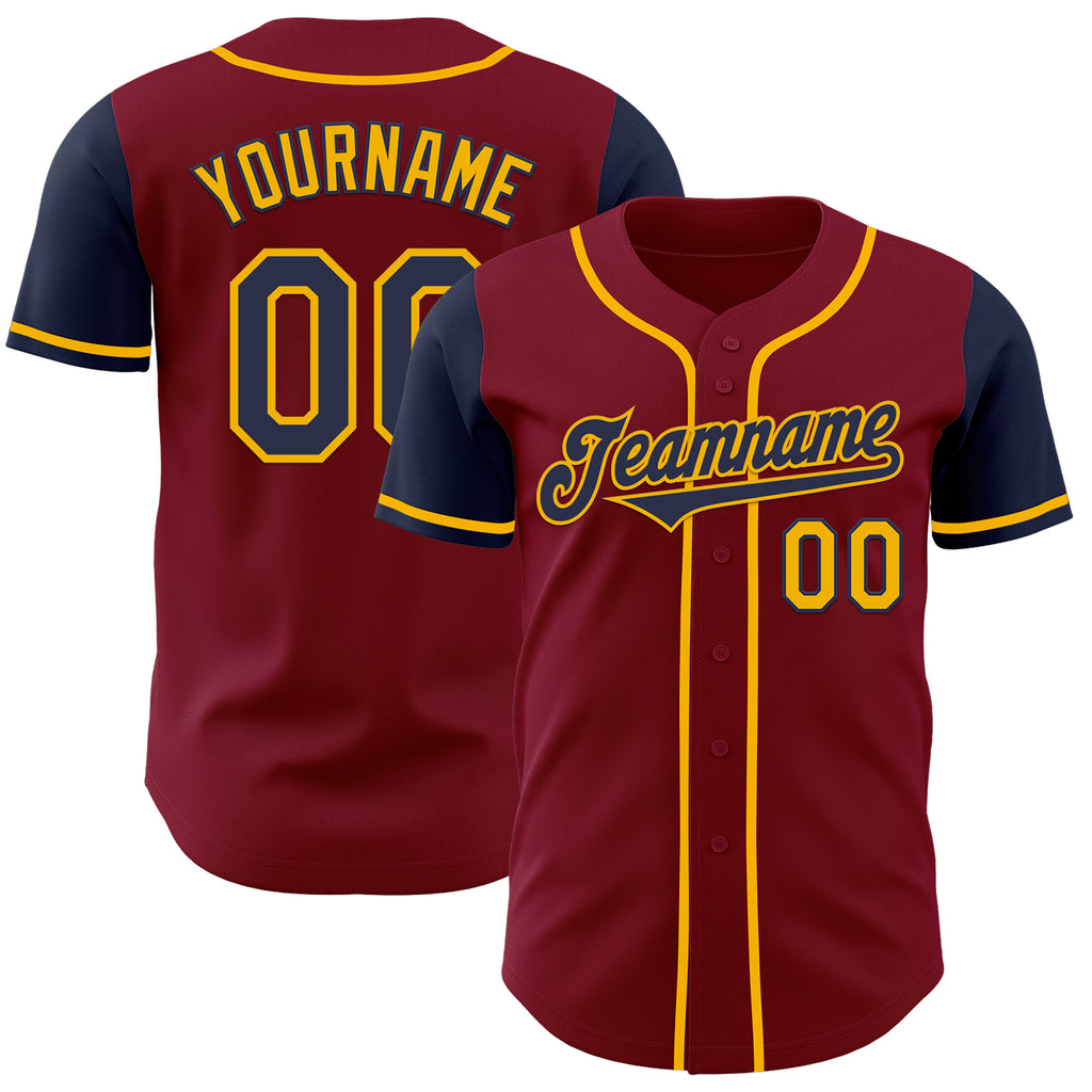 Custom Crimson Navy-Gold Authentic Two Tone Baseball Jersey