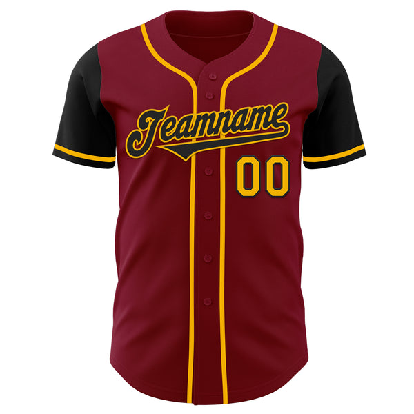 Custom Crimson Black-Gold Authentic Two Tone Baseball Jersey