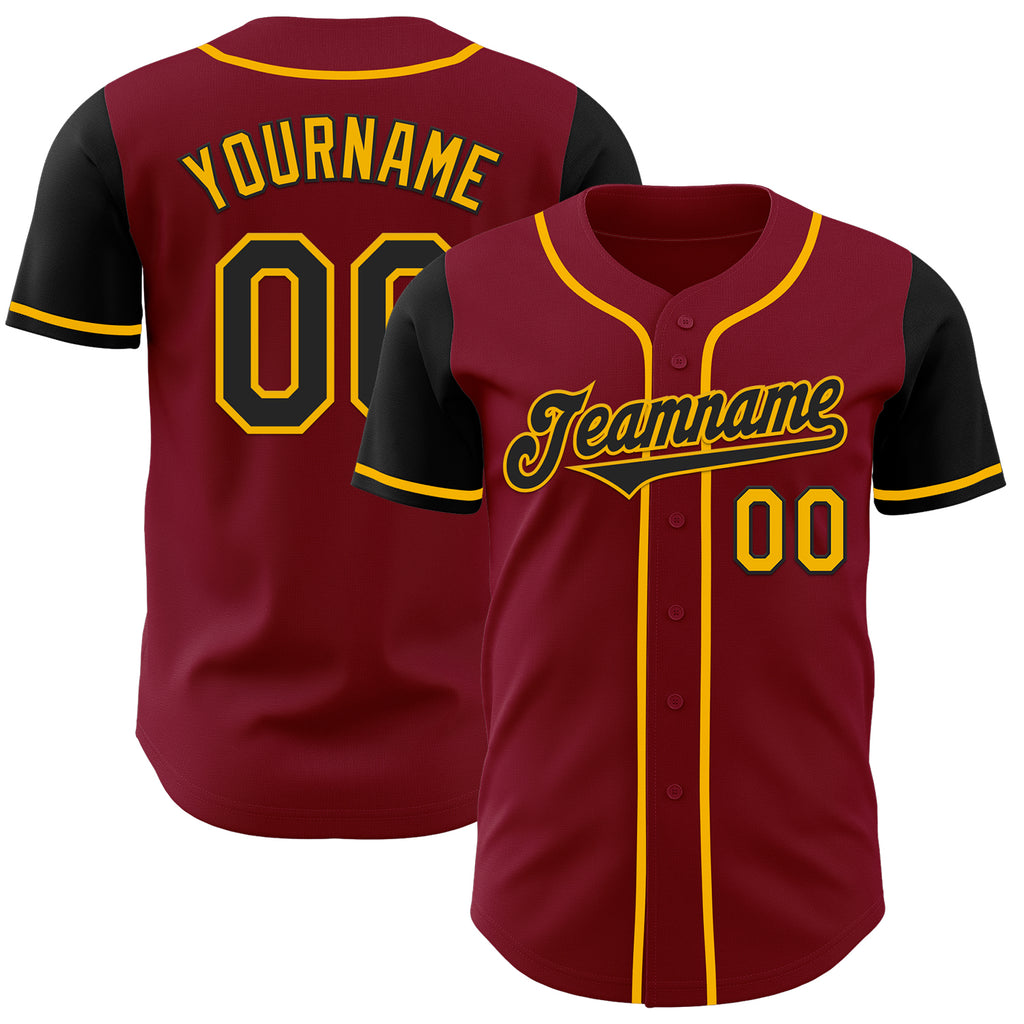 Custom Crimson Black-Gold Authentic Two Tone Baseball Jersey