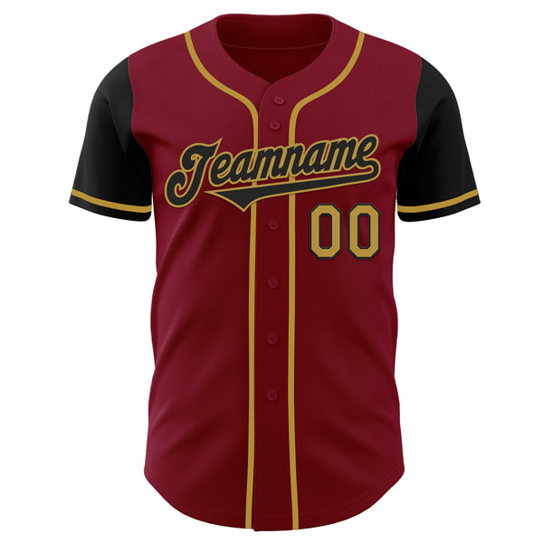 Custom Crimson Black-Old Gold Authentic Two Tone Baseball Jersey