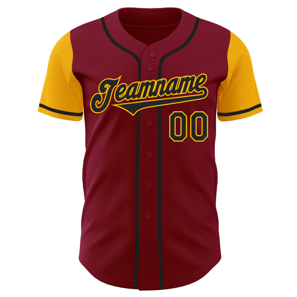 Custom Crimson Black-Gold Authentic Two Tone Baseball Jersey