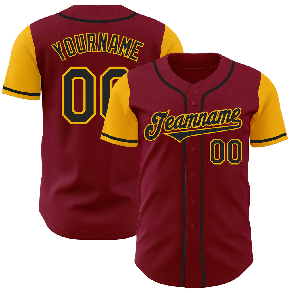 Custom Crimson Black-Gold Authentic Two Tone Baseball Jersey