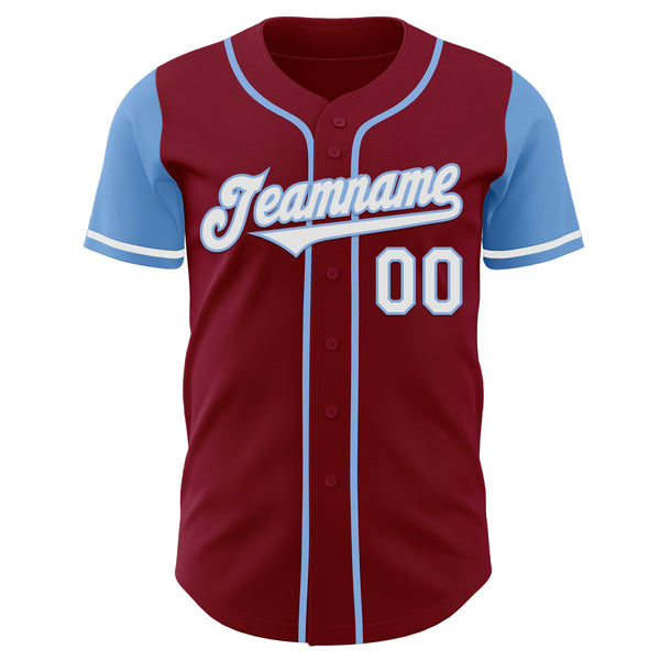 Custom Crimson White-Light Blue Authentic Two Tone Baseball Jersey