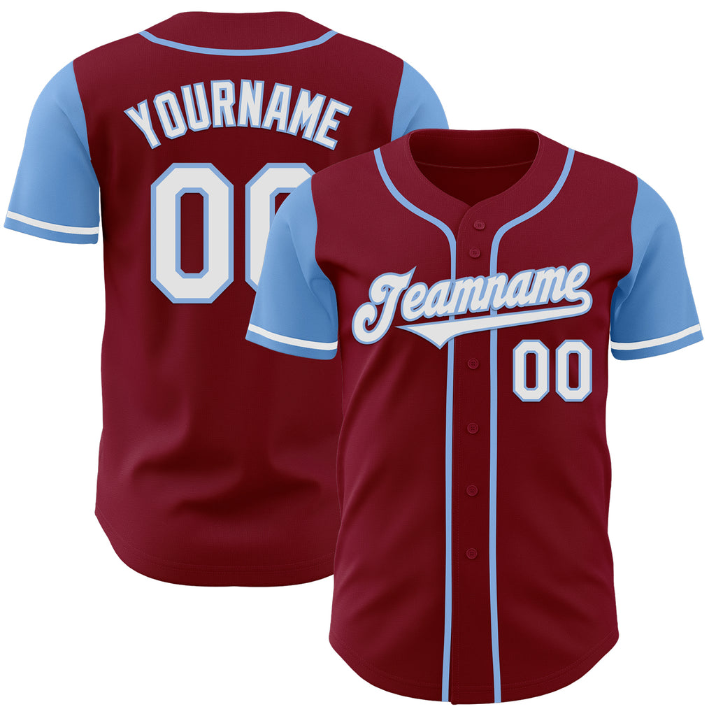 Custom Crimson White-Light Blue Authentic Two Tone Baseball Jersey