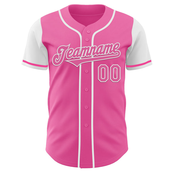 Custom Pink White Authentic Two Tone Baseball Jersey