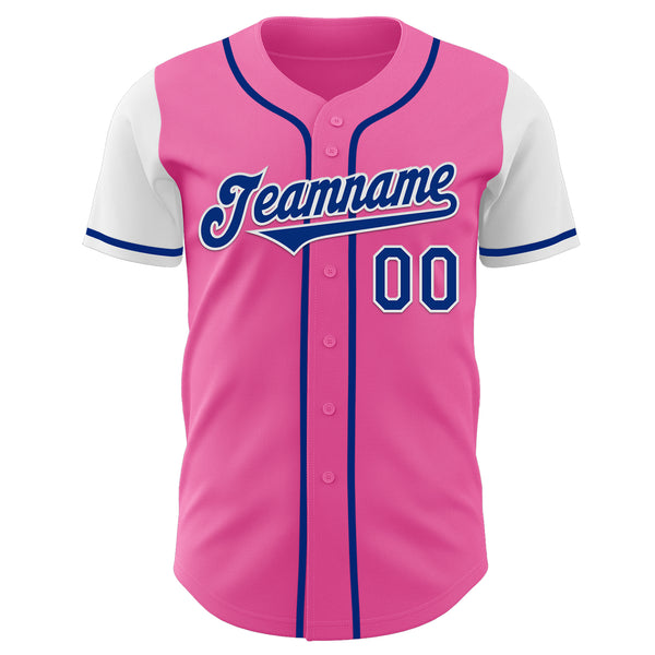 Custom Pink Royal-White Authentic Two Tone Baseball Jersey