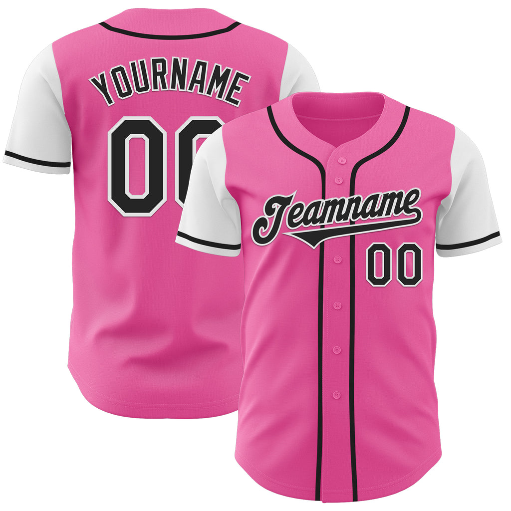 Custom Pink Black-White Authentic Two Tone Baseball Jersey