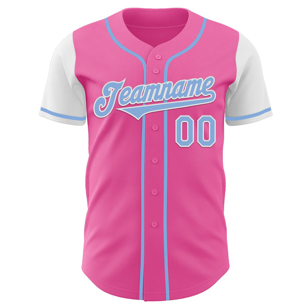 Custom Pink Light Blue-White Authentic Two Tone Baseball Jersey