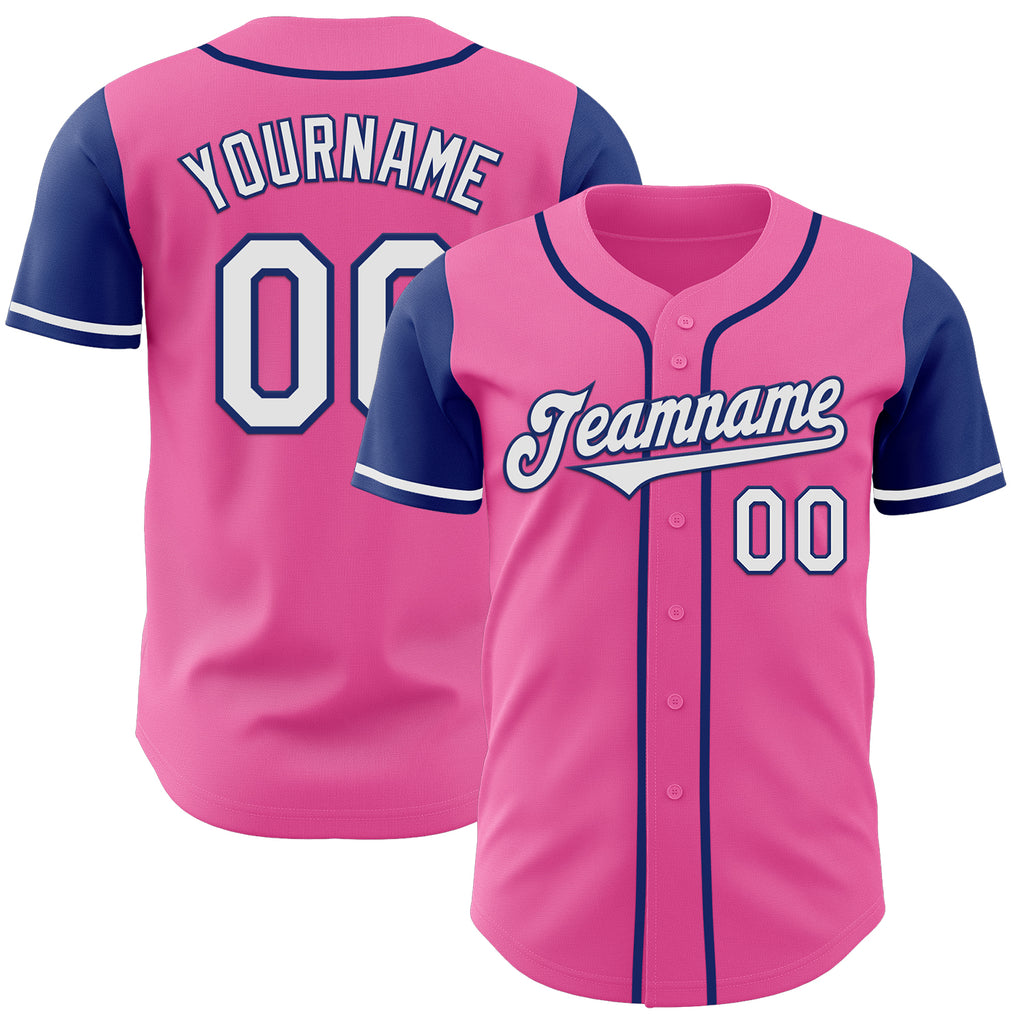 Custom Pink White-Royal Authentic Two Tone Baseball Jersey