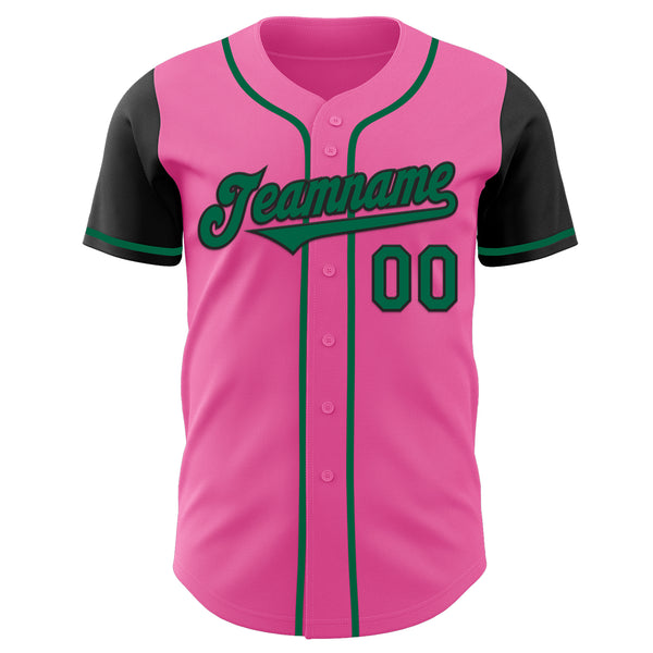 Custom Pink Kelly Green-Black Authentic Two Tone Baseball Jersey