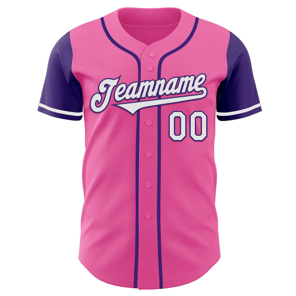 Custom Pink White-Purple Authentic Two Tone Baseball Jersey