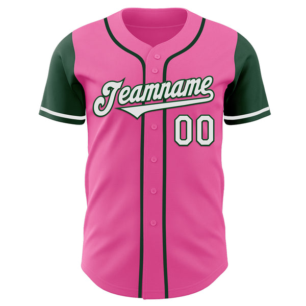 Custom Pink White-Green Authentic Two Tone Baseball Jersey