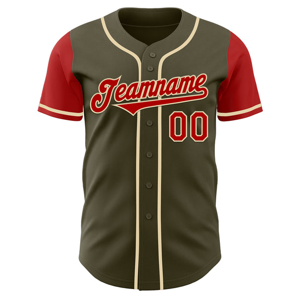 Custom Olive Red-Cream Authentic Two Tone Salute To Service Baseball Jersey