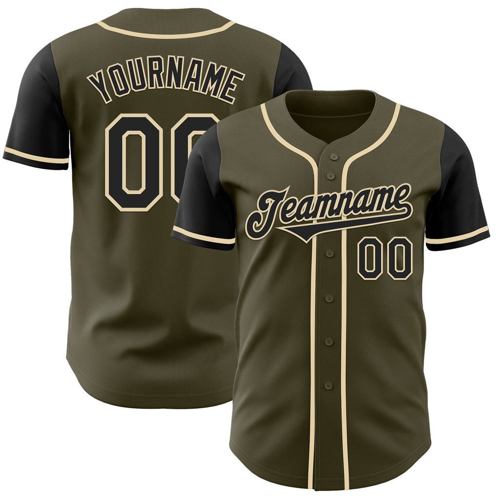 Custom Olive Black-Cream Authentic Two Tone Salute To Service Baseball Jersey