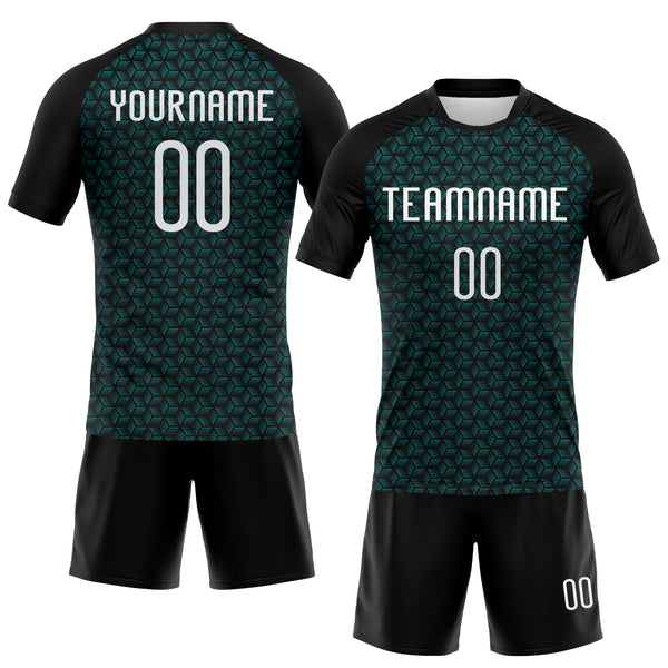 Custom Teal White-Black Geometric Shape Sublimation Volleyball Uniform Jersey