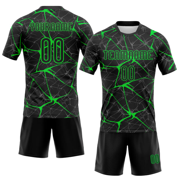 Custom Black Neon Green Abstract Network Sublimation Volleyball Uniform Jersey