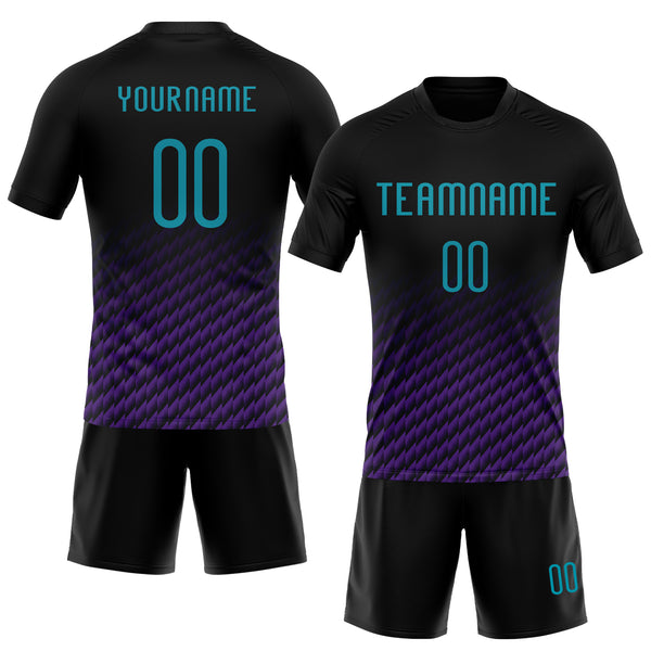 Custom Black Teal-Purple Geometric Shape Sublimation Volleyball Uniform Jersey