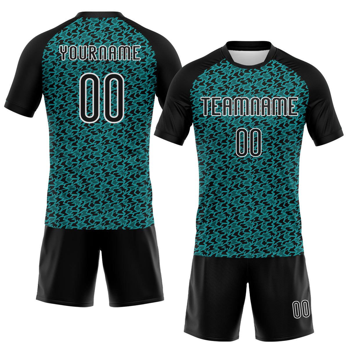 Custom Teal Black-White Geometric Shape Sublimation Volleyball Uniform ...