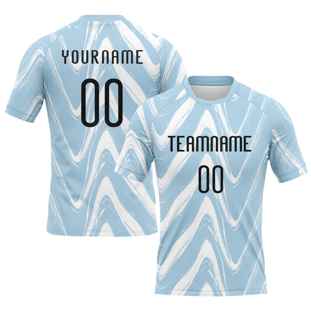 Custom Light Blue Black-White Fluid Sublimation Volleyball Uniform Jersey