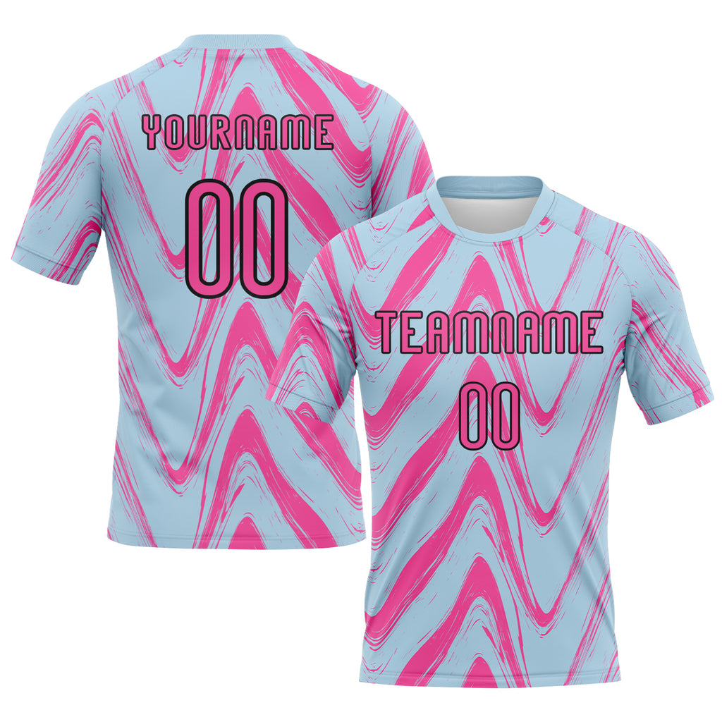 Custom Light Blue Pink-Black Fluid Sublimation Volleyball Uniform Jersey