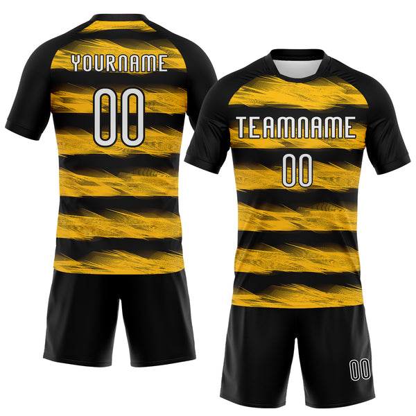 Custom Black White-Yellow Abstract Lines Sublimation Volleyball Uniform Jersey