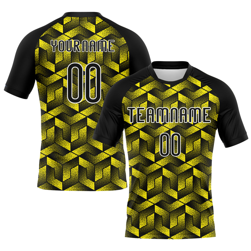 Custom Light Yellow Black-White Geometric Shape Sublimation Volleyball Uniform Jersey