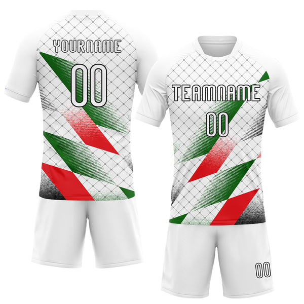 Custom White Black Red-Kelly Green Palestine Geometric Shape Sublimation Volleyball Uniform Jersey