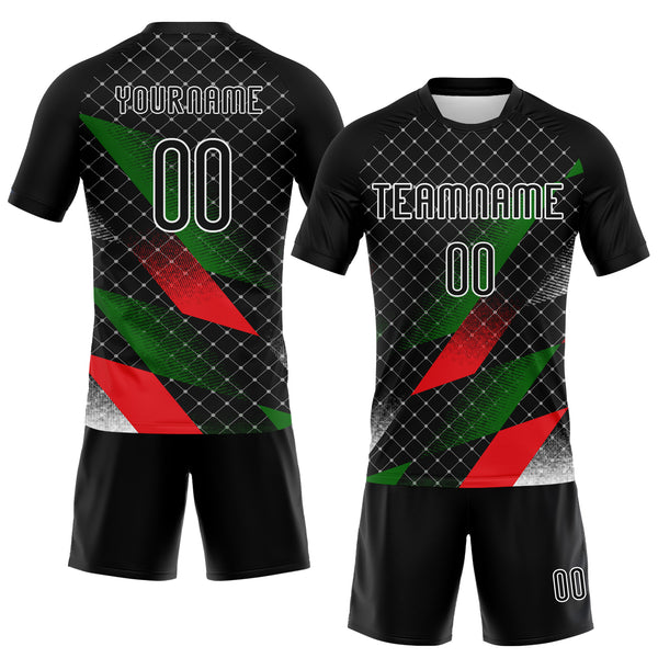 Custom Black Red-Kelly Green Palestine Geometric Shape Sublimation Volleyball Uniform Jersey