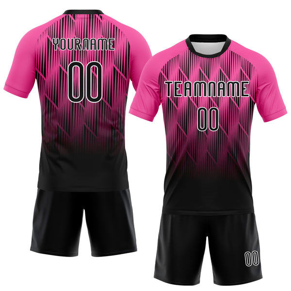 Custom Pink Black-White Lines Sublimation Volleyball Uniform Jersey