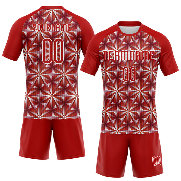 Custom Red White Geometric Shape Sublimation Volleyball Uniform Jersey